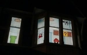 Paper window display of Mario