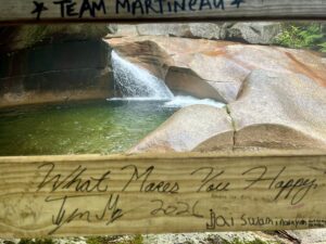 Graffiti at the Basin in the White Mountains reads: "What makes you happy?"